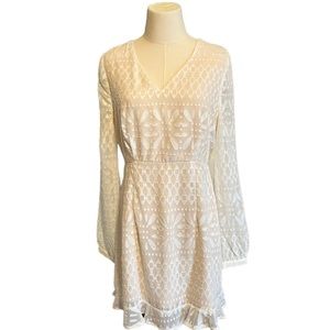 Esley White Raised Bodice Dress with Nude Lining Size Large